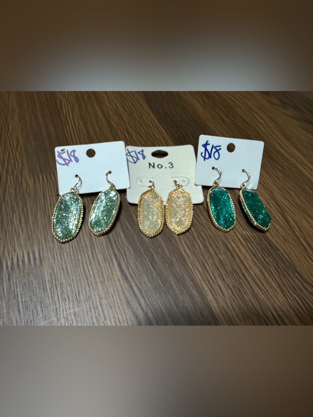 Gold-Trim Iridescent Oval Drop Earrings - Pink/Green